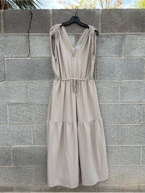 Calvin Klein Size 12 Sleeveless Maxi Dress Double V-Neck Elastic Waist Pockets